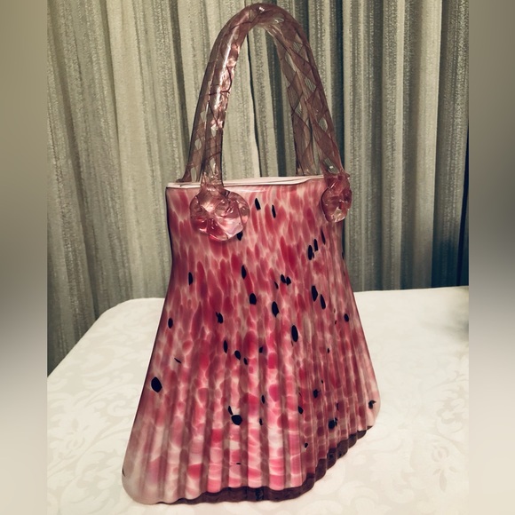 Vintage Y2K Murano Speckled Pink Glass Purse🌸Substantial Art Decor🌸 - Picture 3 of 15